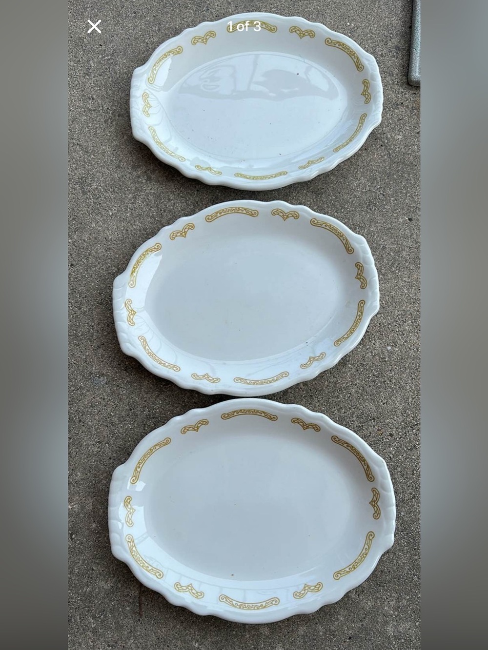 White Ceramic Serving Platters with Gold Scroll Accent - Set of 3 Homer Laughlin